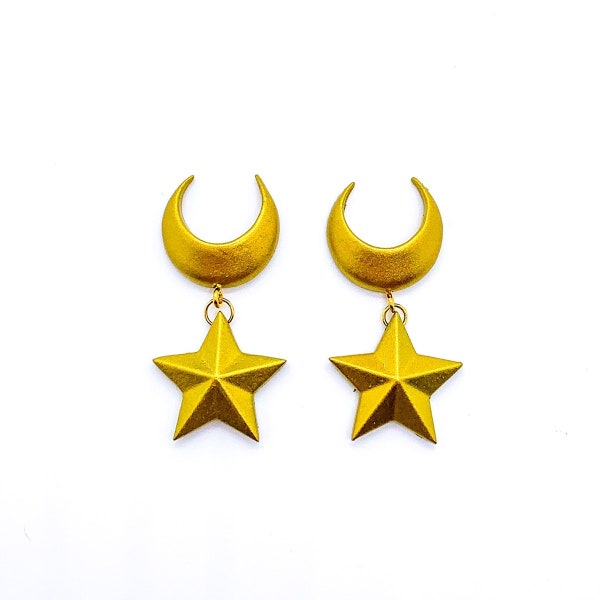 Moon and star gold earring for cosplay