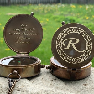 Engraved Compass, Personalized Compass, Anniversary Gift, Working Nautical Brass Compass, Groomsmen Wedding Gift, Christmas Gift For Him