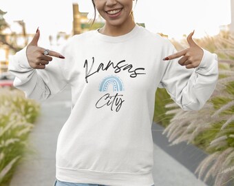 Camisa de mujer de Kansas City Missouri, camisa KCMO, camisa retro KC, Kansas City Chiefs, sudadera vintage Kansas City Crewneck, linda camisa KC