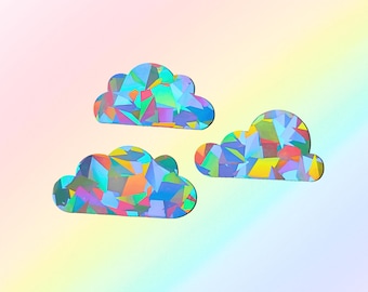 suncatcher sticker big clouds set of 3 prismatic window cling rainbow maker gift for kids room decor window sticker clouds memorial gift