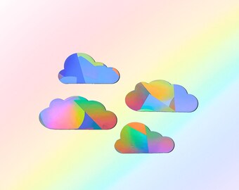 Set de 4 pegatinas atrapasoles con forma de nubes, ideales para ventanas. Regalo perfecto para profesores. Nubes decorativas, pegatinas de arcoíris para decorar ventanas. Decoración que te hará sentir bien.