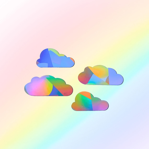 Suncatcher Sticker 4er Set Wolken, Fenstersticker, Geschenk für Lehrer, Dekoration Wolken, Regenbogen Aufkleber Fensterdeko, Dopamine Decor