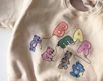 Seoul Snuggles: Cute Bear Printed Sweatshirt for Toddler & Kids - Loose Fit, High Quality, Made in Korea