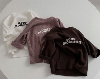 Seoul Snuggles: Baby Good Morning Quarter Sleeve Tee - Stylish & Simple