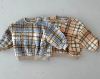 Seoul Snuggles: Sherpa Plaid Joy - Toddler & Kids Sherpa Pull Over - Made in Korea