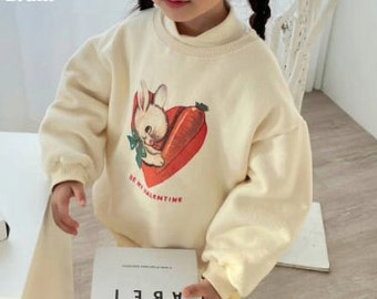 Seoul Snuggles: Valentine Vibes - Rabbit Printed Sweatshirts for Toddler & Kids - CREAM
