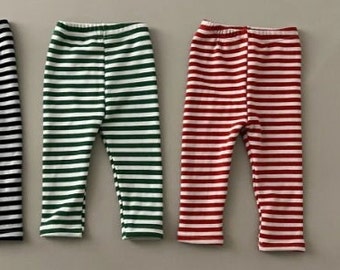 Seoul Snuggles: Christmas Theme Striped Leggings for Toddlers - Cozy Winter Warmth