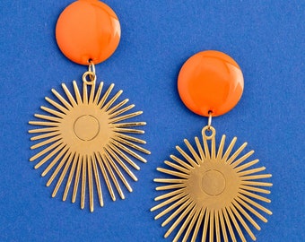 Dangling orange sun earrings - Dawn