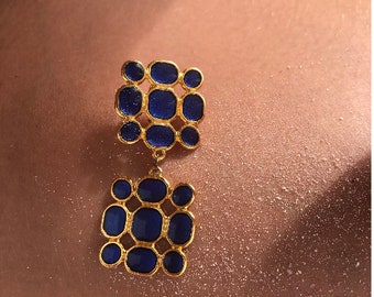 Blue and gold colored earrings