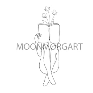 Simple Line Girl with a Book SVG