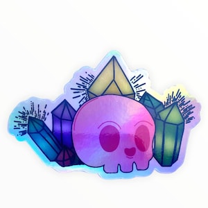 Cute Skull and Crystal Holographic Sticker