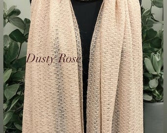Kid Mohair Lace Scarf 208*64cm/ Dusty Rose Stole / Hand-Knitted Lightweight Shawl/ 3 Textured Knit Patterns/ Soft & Airy Wrap