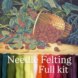 Kirsche im Korb Kunst Nadel Kit.Tapisserie für Erwachsene, Nadelfilz für Wand Kunst Stillleben.Nadelfilz Starter Set für Anfänger