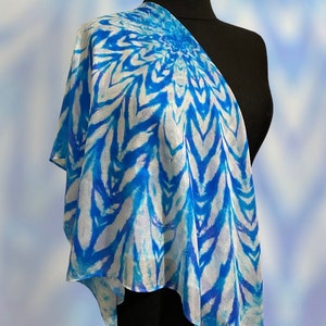 Hand dyed silk scarf, Blue silk head scarf gift for her, Blue Nautical style scarf, Luxury silk scarf, Skinny summer silk scarf.