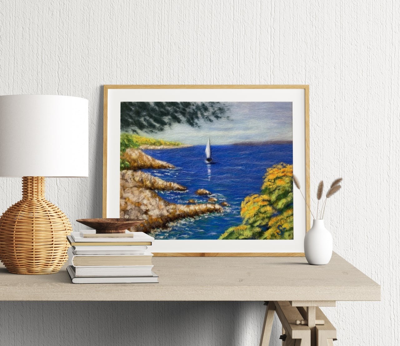 image en laine cadeau seashore pour vous, mur d'art moderne feutre la maison ou le bureau, cadeau paysage marin les amoureux de nature