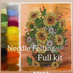 Nadelfilz Art Kit Sonnenkuss, Wolle Malerei Tapisserie, Handgemachtes Wolle Malset für Frauen, Einzigartiges Blumenset für Anfänger!