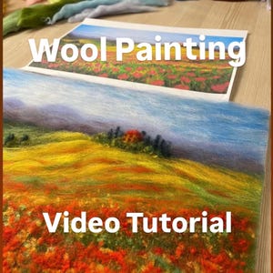 Video master class on painting with wool Landscape, draw a woolen picture step by step guide, tutorial on how to draw felt picture