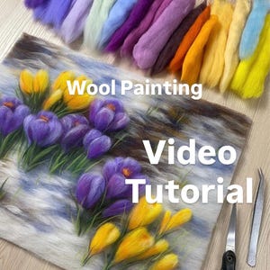Master class spring flowers from felt, video lesson drawing flowers woolen watercolor, how to draw a picture with wool video instruction