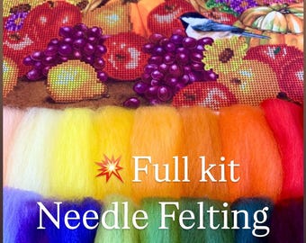 Needle felting Kit Autumn,Tapestry adult craft kit,Needle felt  for wall still-life painting,Starter needle felt kit for beginners