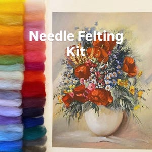 Blumenstrauß Mohnblumen DIY Kit für Frauen,Filzset,Filzset,Filzset,Filzwolle Tapisserie,Filzzubehör und Muster