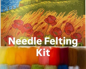 Needle felting Kit Lighthouse,DIY Poppy needle felting picture, Felting supplies, Felting kit for beginners.