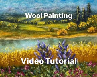 Manual of the technique of dry felting drawing Landscape, online video felting lesson, step by step instructions draw a picture with wool