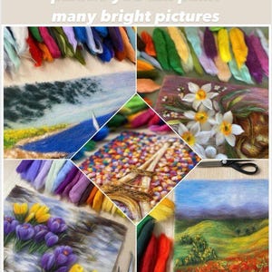 Video master class wool drawing Tulips,Felt painting online training, Flowers woolen watercolor video process,Felt Tulips workshop image 5