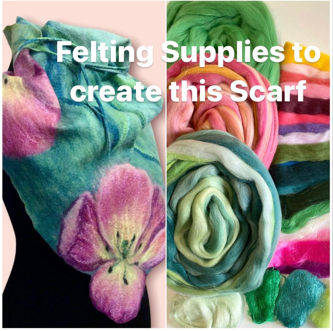Kit Wool Materials for Creating Felt Scarf, Dyed Roving for Felting