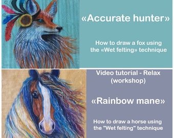 Wet felt wall panel video tutorial, eco friendly wall decor gift, wet wool felt step by step guide, horse felt pattern video tutorial.