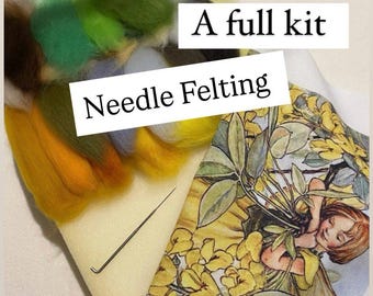 Needle felting Art Kit Flower Fairy,Colorful wool tapestry kit,Handmade craft kit for beginners, Felting picture,DIY Felting kit