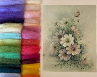 Cosmea Tapestry needle felting,Colorful supplies for craft projects! Unique flower DIY kit for women, Beginners wool drawing kit