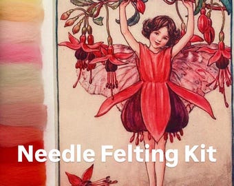 Needle Kit Fairy Tanacetum,Wool kit for creativity,Needle Felting supplies,Wool felting pictures,Fabric print for felting