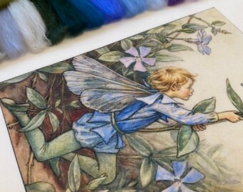 Wool Art Kit Fairy Periwinkle,Unique fiber art kit for home decor,Wool drawing kit for beginners,Tapestry needle felting wall art kit