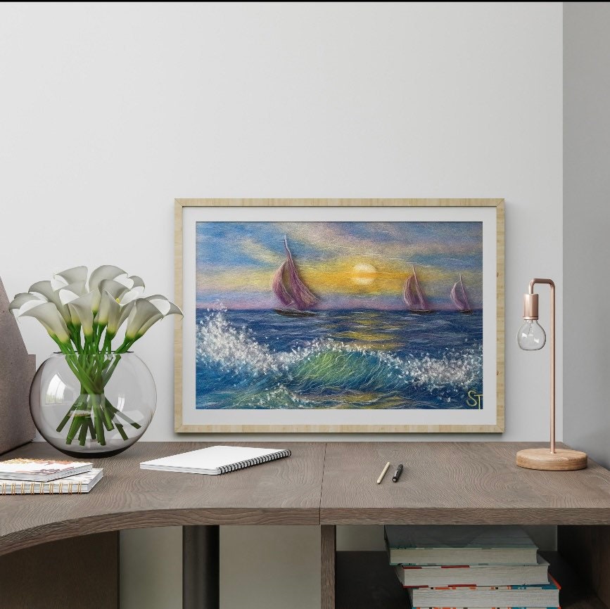 image en laine sea regetta cadeau pour lui, paysage marin décor mural unique la maison ou le bureau, peinture textile moderne style nautica