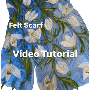 Video tutorial nuno felting pattern Snowdrop from felt, workshop scarf from wet felt, scarf from wool step by step instructions online