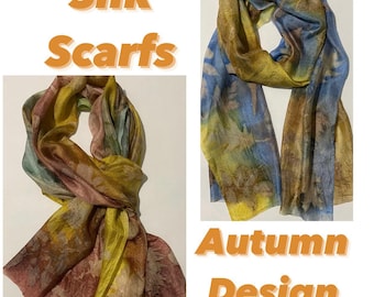Colorful silk scarf with eco print,Unique scarf with nature pattern,Luxury Gold Silk scarf ,Bronze silk scarf dyed with leaves,