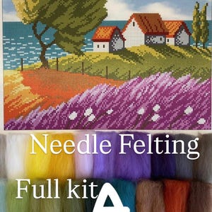 Lavender Coast Art Wool Tapestry Kit! Felting picture Beginners Welcome! DIY Lavender kit for women, Supplies handmade craft kits,