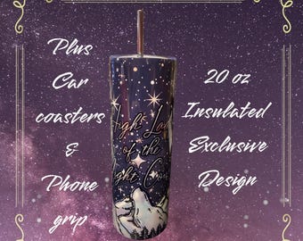 Night Stars Court Book Lover 20oz Skinny Tumbler with Bonus car coasters and matching phone grip