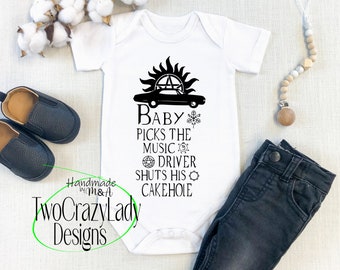 Picks the Music SPN Onesie Bodysuit Baby shower gift demon hunter