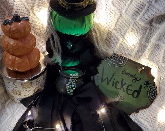 Handmade Halloween Rag Witch Doll: Spooky Wall or Door Hanger