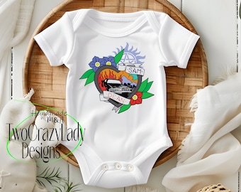 Baby SPN Heart Tattoo style Onesie Bodysuit Baby shower gift demon hunter
