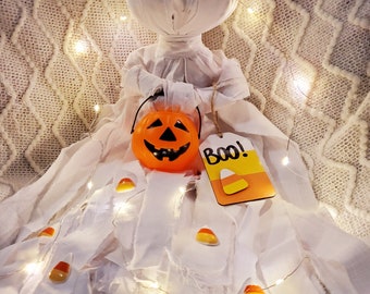 Ghost Rag Doll: Halloween Shelf Decor with Pumpkin Pail
