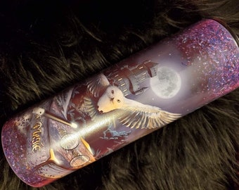 Glow in the Dark owl Wizard Tumbler with Bonus car coasters and matching phone grip