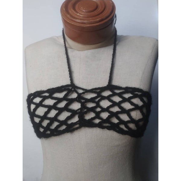 Crochet fishnet cage bra lingerie
