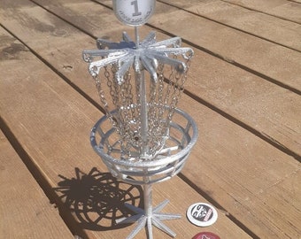 Miniature 3D Printed Disc Golf Basket with Discs