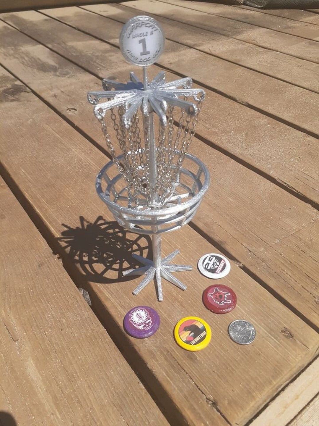 Miniature Disc Golf Basket With Discs. 2 Drivers and 2 Putters Included