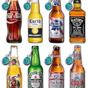 Platte aarde bladwijzers! Met ketting en Platte Aarde Kaart! Bierflessen, drankflessen