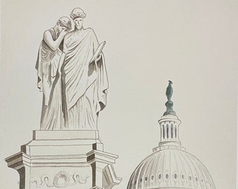 Peace Circle- U.S. Capitol after January 6th. Print of WinstonWatercolors painting, 8x10