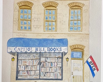 Capitol Hill Books. Print of WinstonWatercolors painting, 8x10