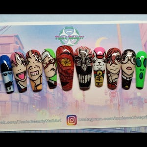 Awesome Handpainted Anime Inspired Press On Nails